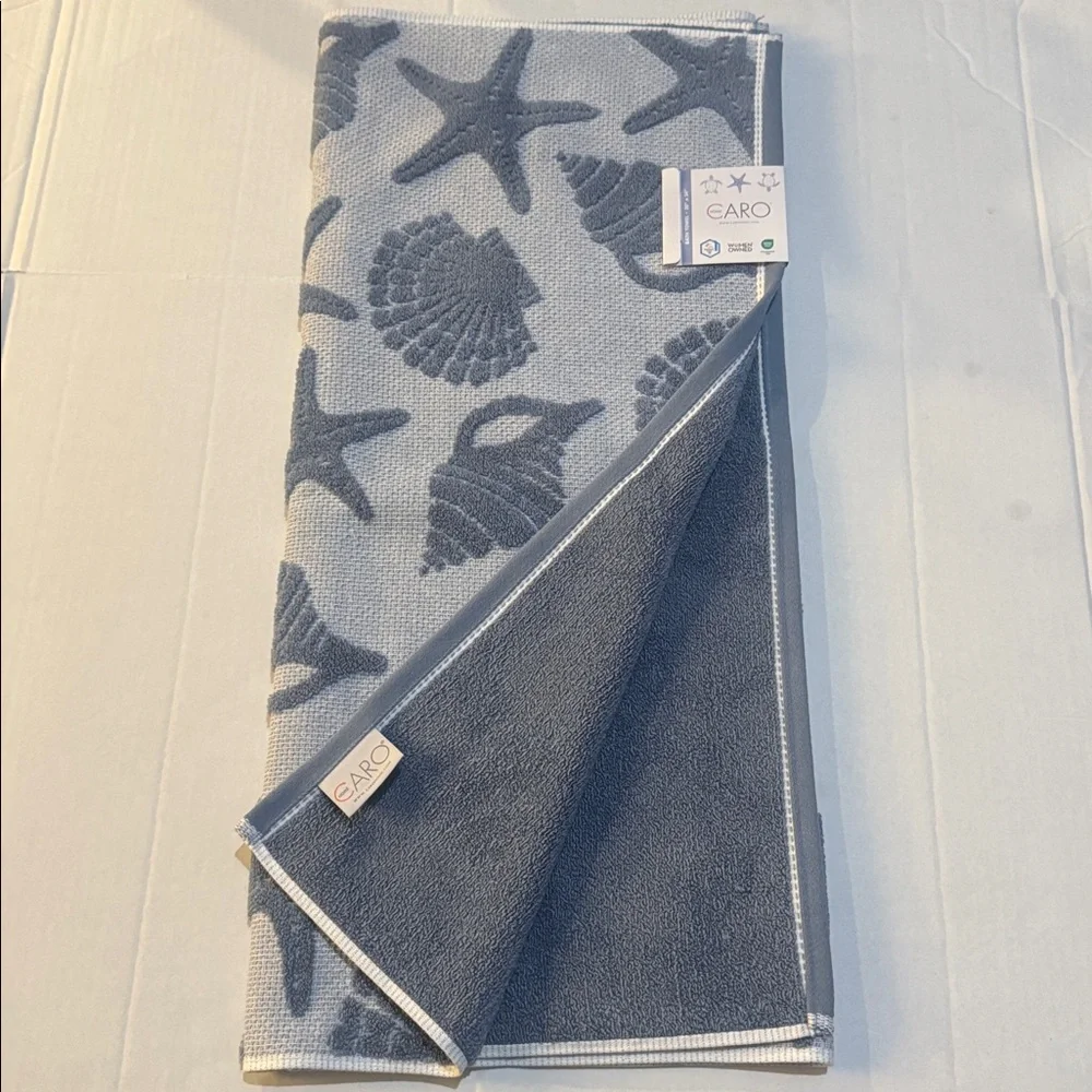 4pc CARO HOME Seashore Pique Bath Towel Set - Starfish/Seashell Design - Blue
